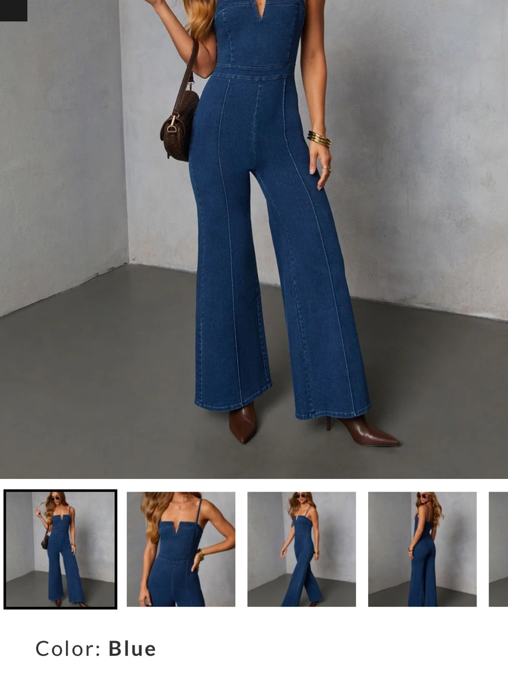 Vici Dark Blue Denim Wide-Leg Overalls Jumpsuit